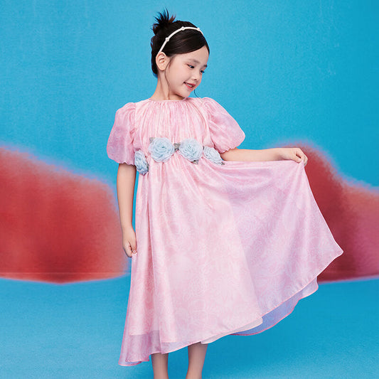 Floral Journey Petal Sleeves Layered Chiffon Dress-1 -  NianYi, Chinese Traditional Clothing for Kids