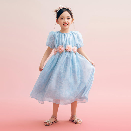 Floral Journey Petal Sleeves Layered Chiffon Dress-2 -  NianYi, Chinese Traditional Clothing for Kids