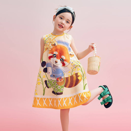 Floral Journey Animal Friends Trip Tank Dress-1 -  NianYi, Chinese Traditional Clothing for Kids