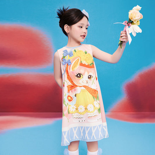 Floral Journey Animal Friends Trip Tank Dress-2 -  NianYi, Chinese Traditional Clothing for Kids