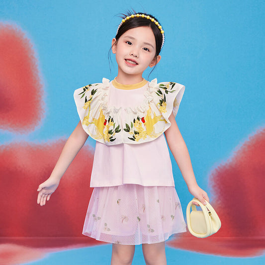 Floral Journey Raffle Trim Shirt-1 -  NianYi, Chinese Traditional Clothing for Kids