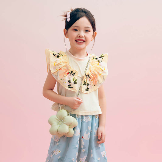 Floral Journey Raffle Trim Shirt-2 -  NianYi, Chinese Traditional Clothing for Kids