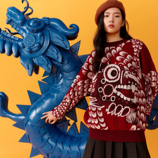 Dragon Long Coiled Dragon Graphic Chinese Clothing Sweaters for Kids