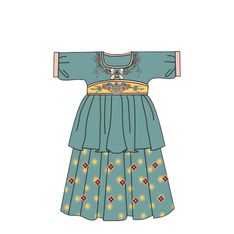 Flower Graphic Ruffle Mesh Dress-6 -  NianYi, Chinese Traditional Clothing for Kids