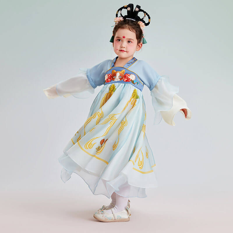 Summer Fairy Classic Removable Sleeves Hanfu Dress-12-color-Cloud Water Blue -  NianYi, Chinese Traditional Clothing for Kids