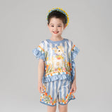 Animal Friends Graphic Ruffle Trim Square Tee and Shorts-9 -  NianYi, Chinese Traditional Clothing for Kids