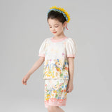 Animal Friends Graphic Puff Sleeves Top and Shorts-6 -  NianYi, Chinese Traditional Clothing for Kids