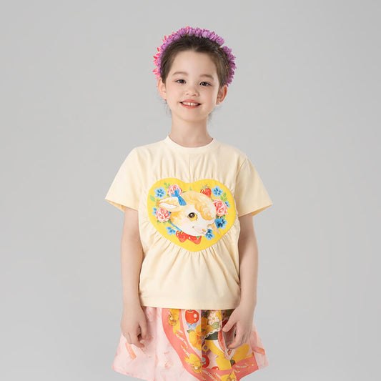 Animal Friends Graphic Heart Symbol Tee-1 -  NianYi, Chinese Traditional Clothing for Kids