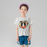 Animal Friends Graphic Heart Symbol Tee-3-color-Floral Mist Grey -  NianYi, Chinese Traditional Clothing for Kids
