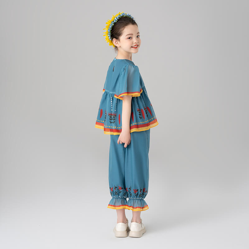 Summer Garden Ruffle Trim Top and Capri Pants Set-11 -  NianYi, Chinese Traditional Clothing for Kids