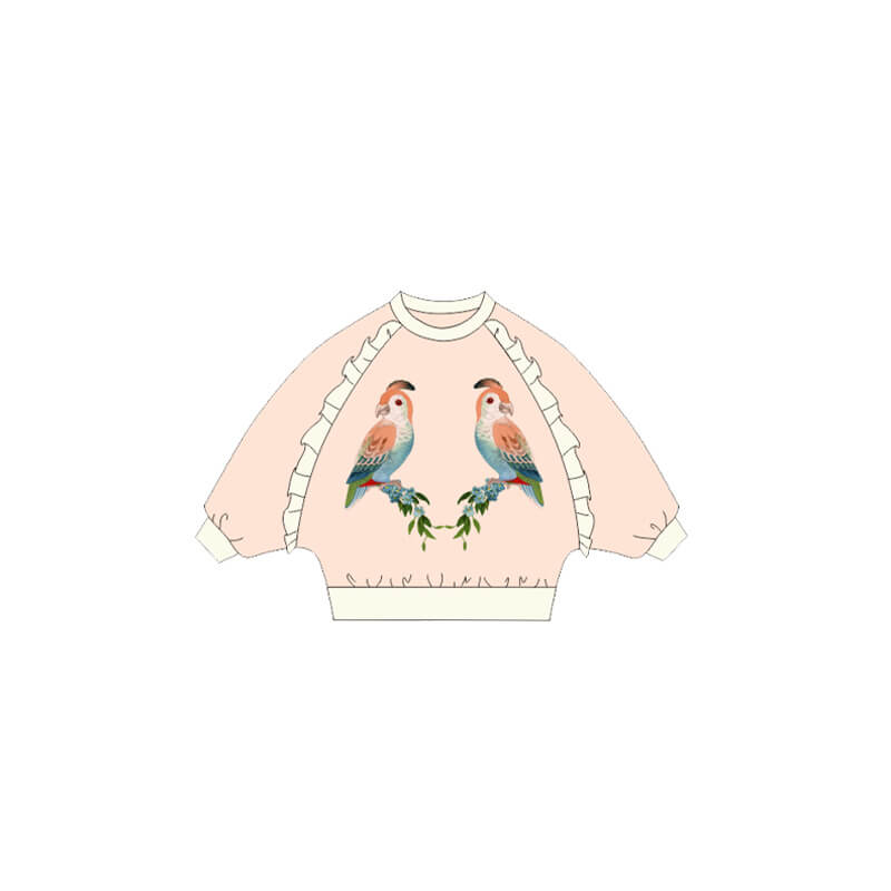 Traditional Chinese Realistic Bird and Flower Graphics Flare Hem Sweatshirt-9-color-Pale Crimson -  NianYi, Chinese Traditional Clothing for Kids