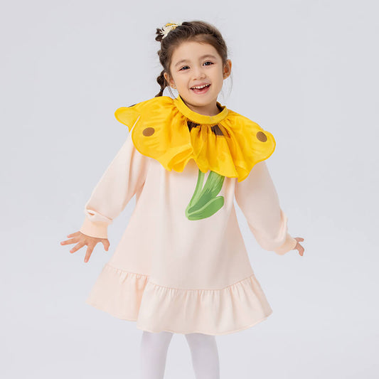 Floral Journey Flower Flap Collar Dress-2 -  NianYi, Chinese Traditional Clothing for Kids
