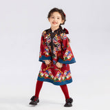 Dragon Long Colorblock Auspicious Cloud Pattern Cami Dress-5 -  NianYi, Chinese Traditional Clothing for Kids