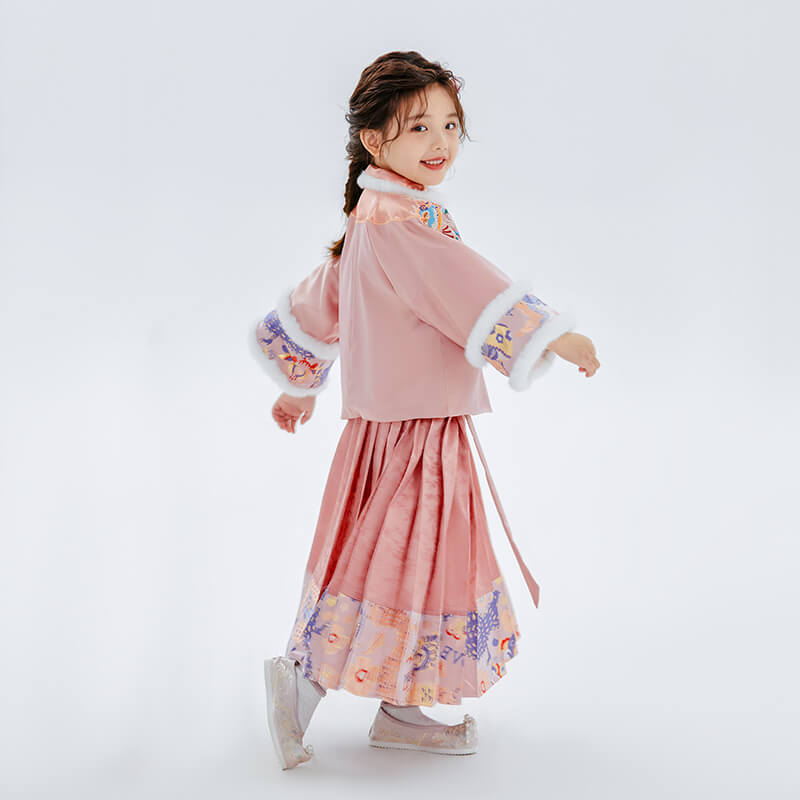 Dragon Long Lurex Dragon Embroidery Fluffy Mamian Dress Set-7 -  NianYi, Chinese Traditional Clothing for Kids