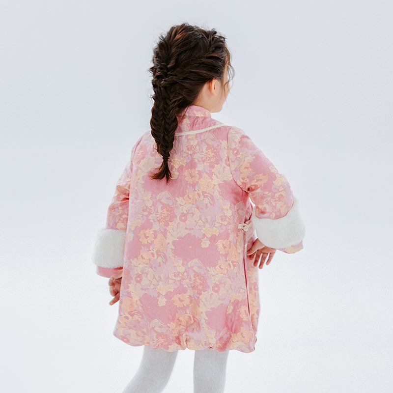 Dragon Long Lurex Embroidery Fluffy Qipao Dress-7 -  NianYi, Chinese Traditional Clothing for Kids