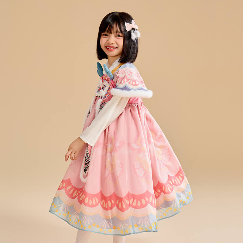 Dragon Long Fluffy Happy Dragon Hanfu Dress-9 -  NianYi, Chinese Traditional Clothing for Kids