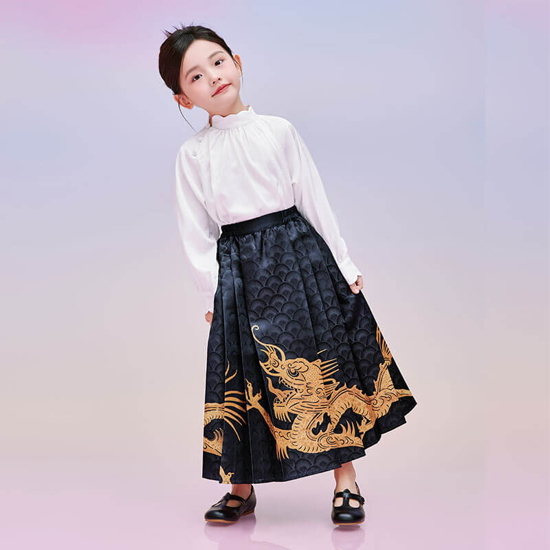 Dragon Loong Auspicious Dragon Mamian Hanfu Dress-3 -  NianYi, Chinese Traditional Clothing for Kids