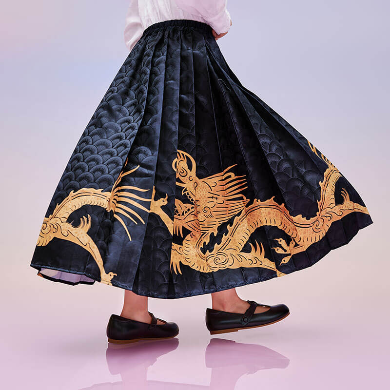 Dragon Loong Auspicious Dragon Mamian Hanfu Dress-5-color-Yan Qin Blue -  NianYi, Chinese Traditional Clothing for Kids