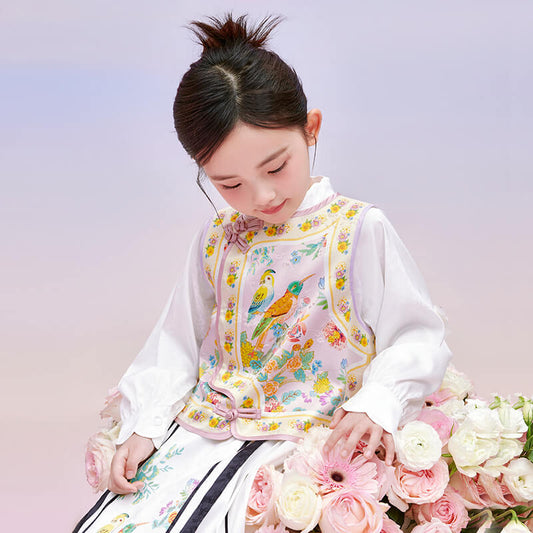 Floral Journey Bird and Flower Qi Vest-1 -  NianYi, Chinese Traditional Clothing for Kids