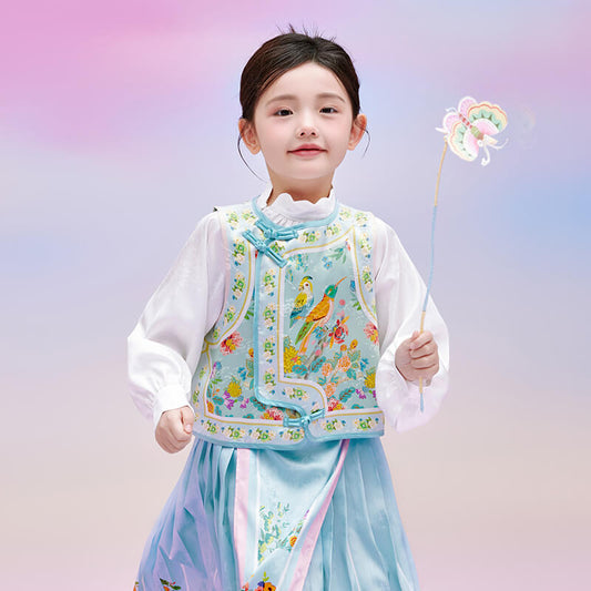 Floral Journey Bird and Flower Qi Vest-2 -  NianYi, Chinese Traditional Clothing for Kids