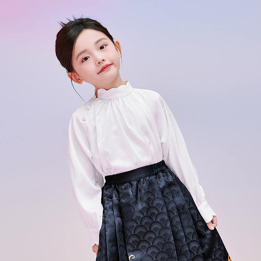 Floral Journey Flare Collar Jacquard Shirt-1 -  NianYi, Chinese Traditional Clothing for Kids