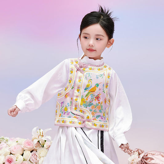 Floral Journey Flare Collar Jacquard Shirt-2 -  NianYi, Chinese Traditional Clothing for Kids
