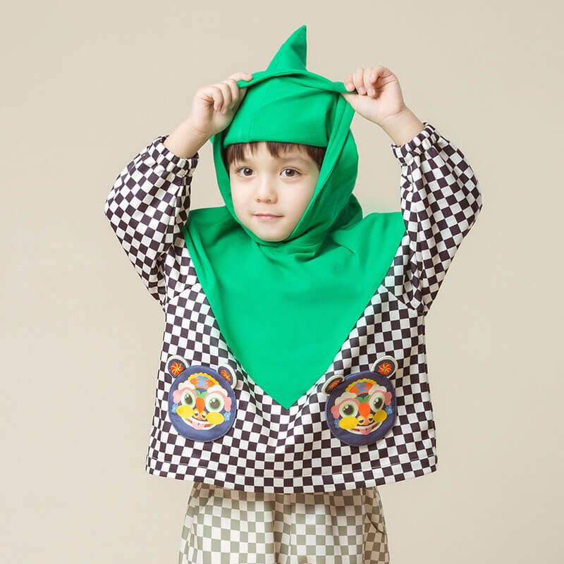 Color Block Hoodie-1-color-Chalcedony Green -  NianYi, Chinese Traditional Clothing for Kids