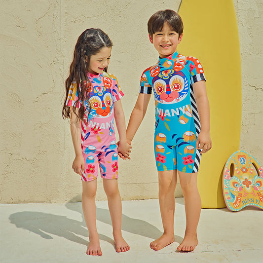 Lucky Bunny Graphic All in One Sun Swimsuit-1 -  NianYi, Chinese Traditional Clothing for Kids