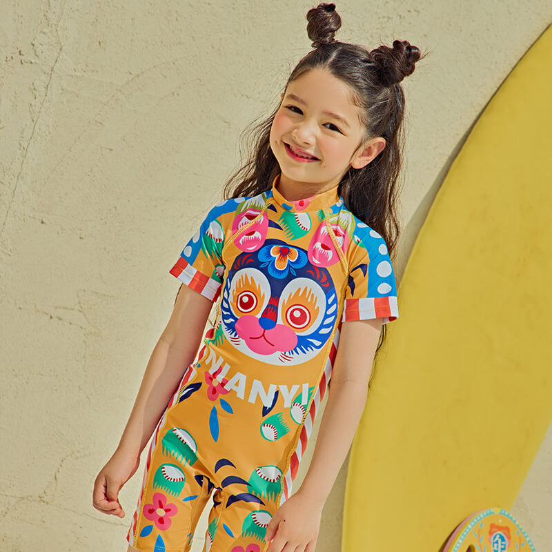 Lucky Bunny Graphic All in One Sun Swimsuit-8 -  NianYi, Chinese Traditional Clothing for Kids