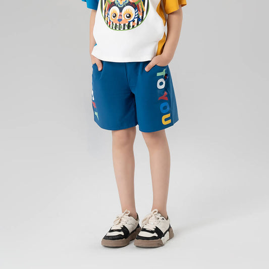 Lucky Bunny Slogan Side Print Shorts-2-color-Yan Qin Blue -  NianYi, Chinese Traditional Clothing for Kids