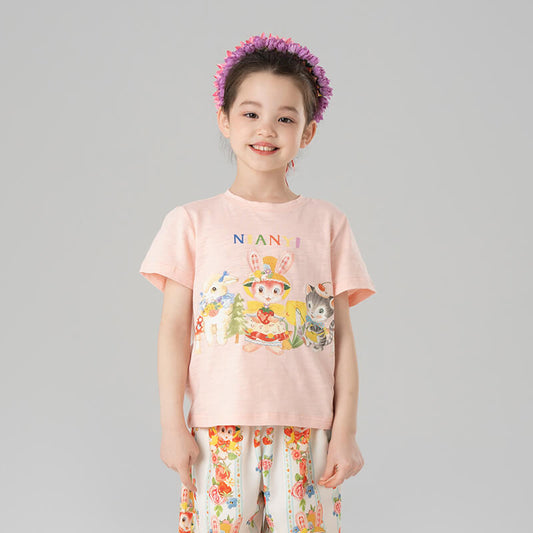 Animal Friends Exploration Tee-1-color-Pale Crimson -  NianYi, Chinese Traditional Clothing for Kids