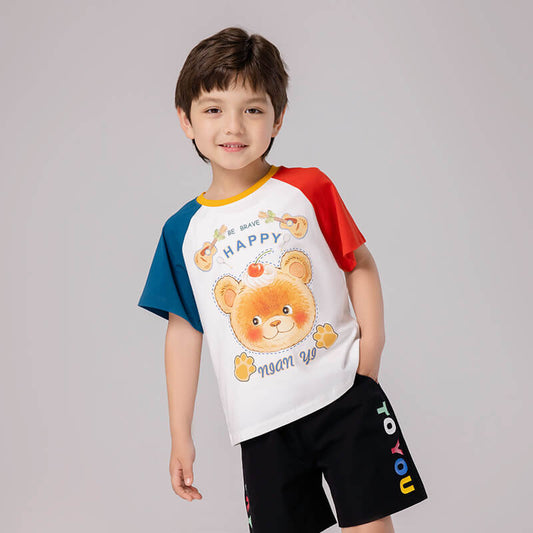 Bear Explorer Colorblock Raglan Tee-1 -  NianYi, Chinese Traditional Clothing for Kids