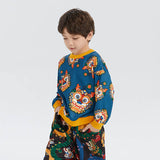 Coverting Dragon Graphics Color Contrast Sweatshirt-4 -  NianYi, Chinese Traditional Clothing for Kids