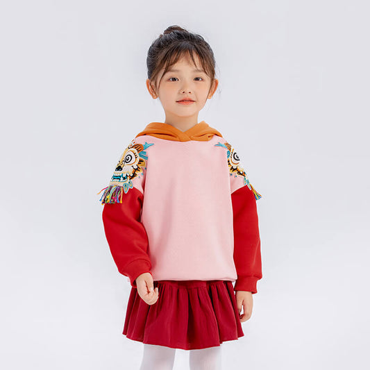 Dragon Long Dragon Cloth Patch with Tassels Colorblock Hoodie-2 -  NianYi, Chinese Traditional Clothing for Kids