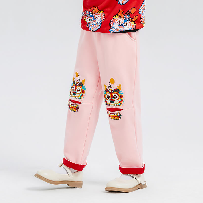 Dragon Long Loong Embroidery Pile Lined Sweatpants-7 -  NianYi, Chinese Traditional Clothing for Kids