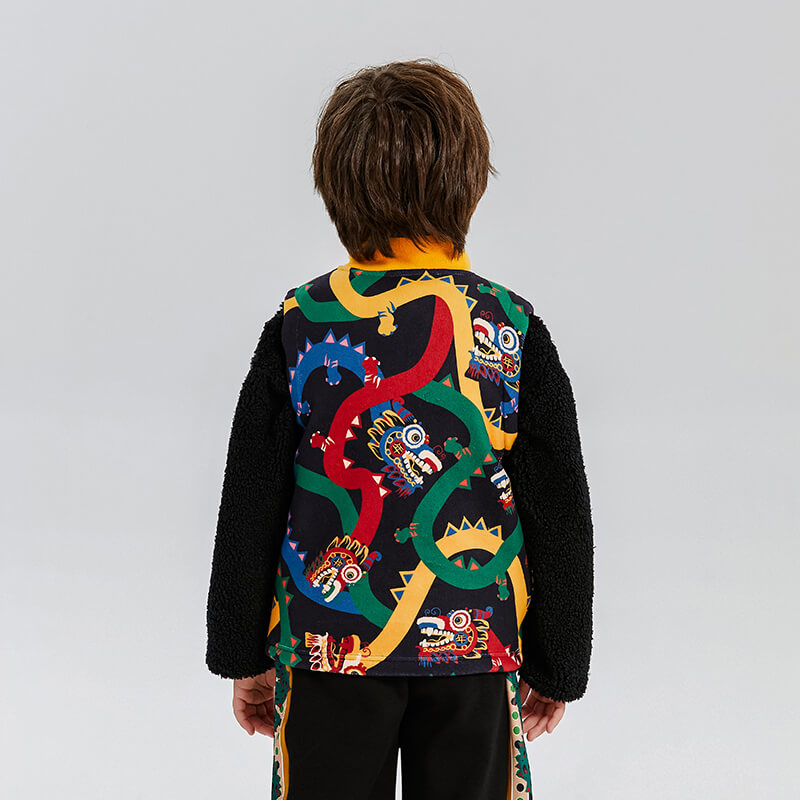 Dragon Long Love and Luck Auspicious Print Fleece Vest-5 -  NianYi, Chinese Traditional Clothing for Kids