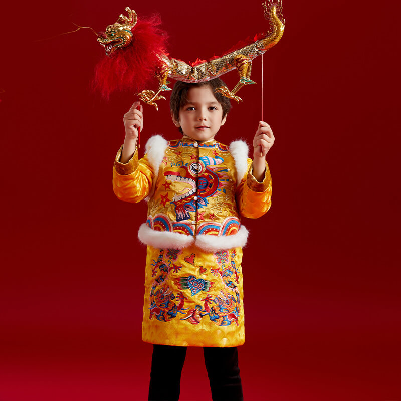 Dragon Long Zodiac Love and Luck Magua Set-3-color-Golden Hairpin Yellow -  NianYi, Chinese Traditional Clothing for Kids