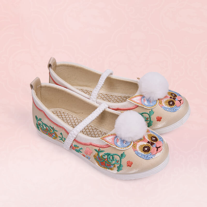 Lucky Bunny Embroidered Shoes-3-color-White Marble -  NianYi, Chinese Traditional Clothing for Kids
