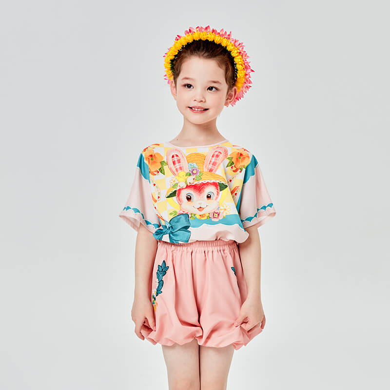 Animal Friends Bow Graphic Tee and Puff Hem Shorts for Kids