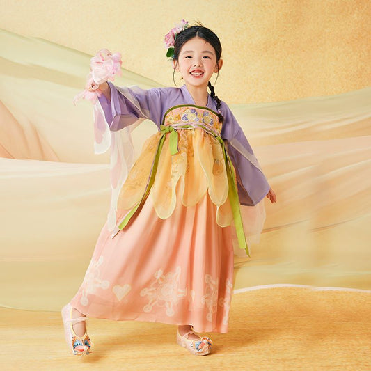 Longlast Joy Embroidery Flare Sleeves Layered Mesh Hanfu Dress for Kids