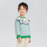 Realistic Bird Folding Pingfeng Style Painting Cloud Collar Color Contrast Pullover Sweatshirt for Kids