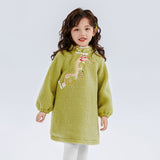 Dragon Long Loong and Fireworks Foxy Sherpa Qipao Dress for Kids
