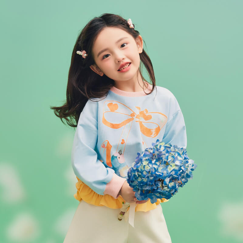 Floral Journey Joyful Sparrows Flare Hemline Sweatshirt-6 -  NianYi, Chinese Traditional Clothing for Kids