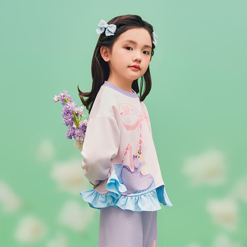 Floral Journey Joyful Sparrows Flare Hemline Sweatshirt-8 -  NianYi, Chinese Traditional Clothing for Kids