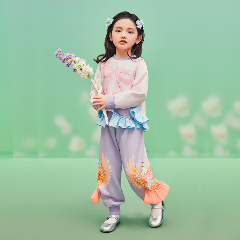 Floral Journey Joyful Sparrows Flare Hemline Sweatshirt-9 -  NianYi, Chinese Traditional Clothing for Kids