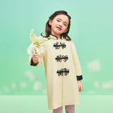 Floral Journey Mandarin Collar Frog Kot Jacket Dress-10-color-Almond Yellow -  NianYi, Chinese Traditional Clothing for Kids