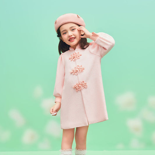 Floral Journey Mandarin Collar Frog Kot Jacket Dress-1 -  NianYi, Chinese Traditional Clothing for Kids