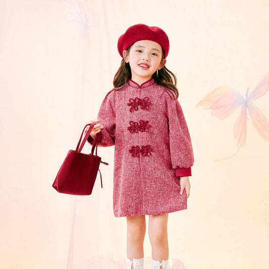 Floral Journey Mandarin Collar Frog Kot Jacket Dress-2 -  NianYi, Chinese Traditional Clothing for Kids