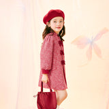 Floral Journey Mandarin Collar Frog Kot Jacket Dress-4-color-Wolfberry Red -  NianYi, Chinese Traditional Clothing for Kids