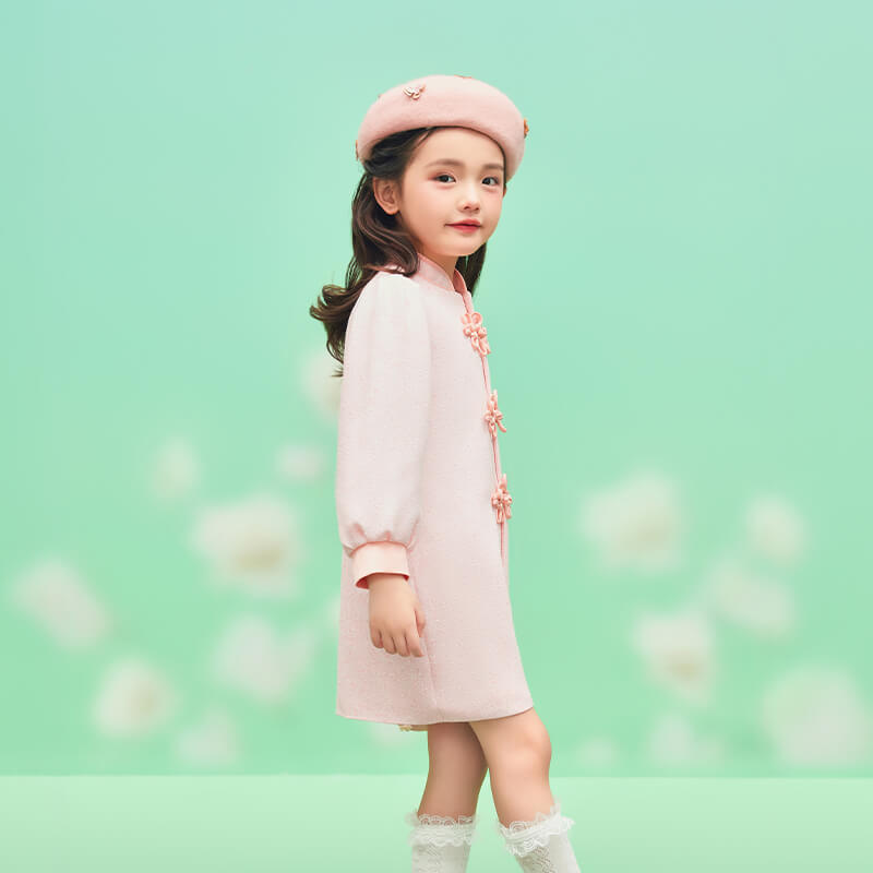 Floral Journey Mandarin Collar Frog Kot Jacket Dress-8 -  NianYi, Chinese Traditional Clothing for Kids